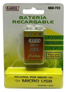 BATERIA RECARGABLE POR USB 9V 500mA LI-ON                                 660-723