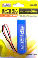 BATERIA RECARGABLE LI-ION 3.7V 1800mA TIPO 18650.                       LIPO-3.7/1800MA.
