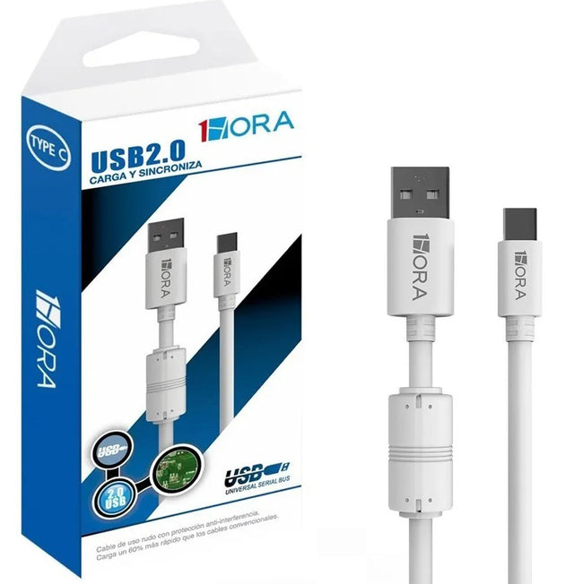CABLE USB-USB C 2.0 PARA CARGA Y DATOS 1.5 METROS 1HORA.     CABLE-USB/C.