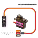 MICRO SERVOMOTOR 2.2 K*CM 6V 360 GIRO CONTINUO ENGRANES METALICOS.                                MG90S-360