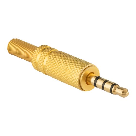 PLUG 3.5mm STEREO C/ VIDEO DORADO 3 LINEAS.           PL-135G.