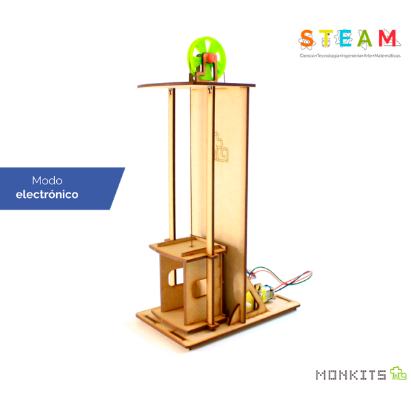 KIT ESCOLAR PARA ARMAR UN ELEVADOR DE MDF.                             ME-EE15.