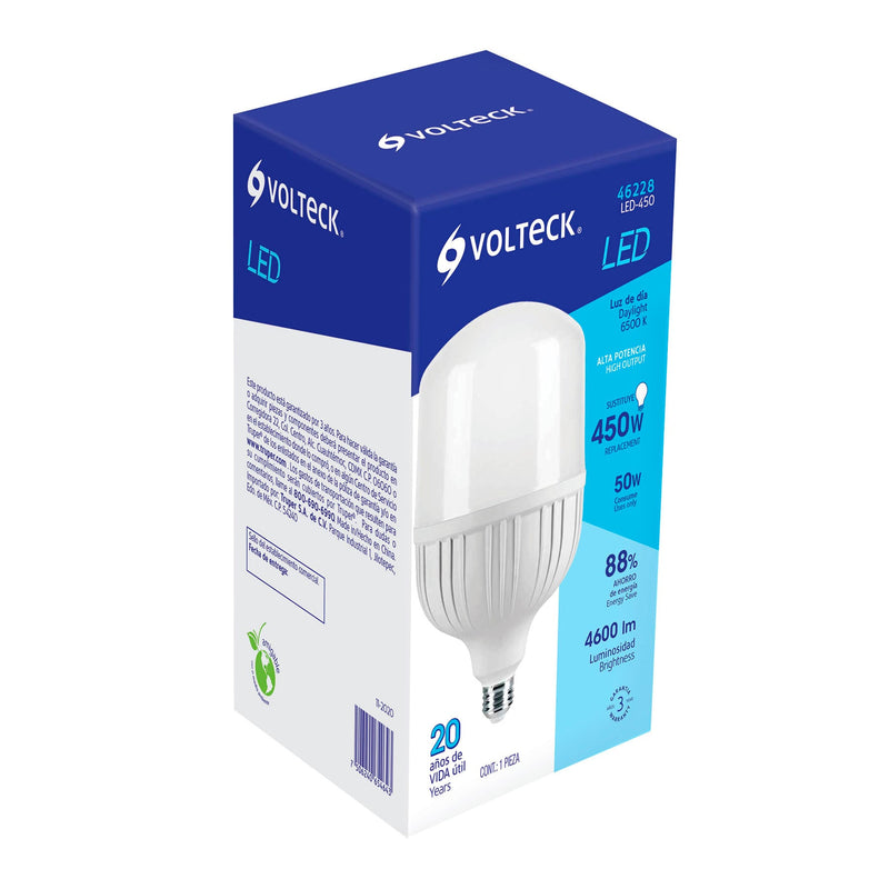 LAMPARA DE LED ALTA POTENCIA 50W (EQUIVALENTE 450W) LUZ DE DIA.                         LED-450.