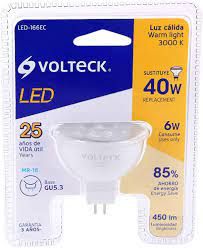 LAMPARA DE LED 6W TIPO MR 16 BASE GU5.3  450lm 127VAC LUZ CALIDA.     LED-166EC.