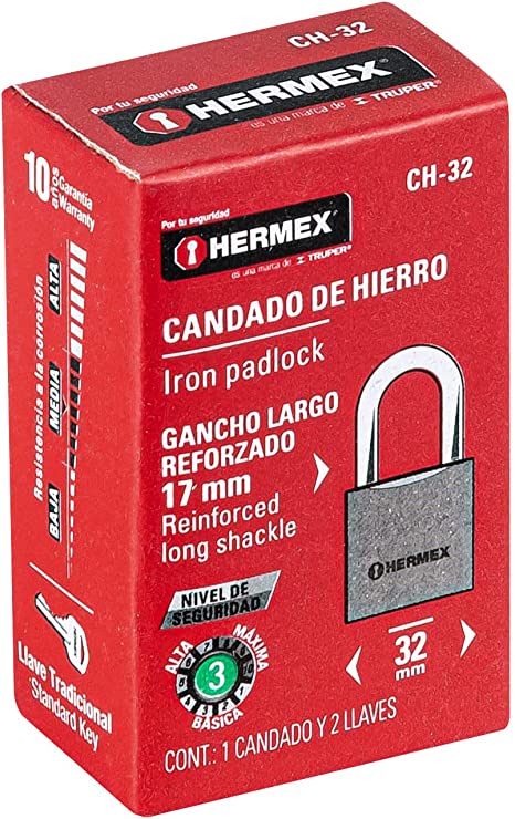 CANDADO DE HIERRO 32mm GANCHO CORTO EN CAJA