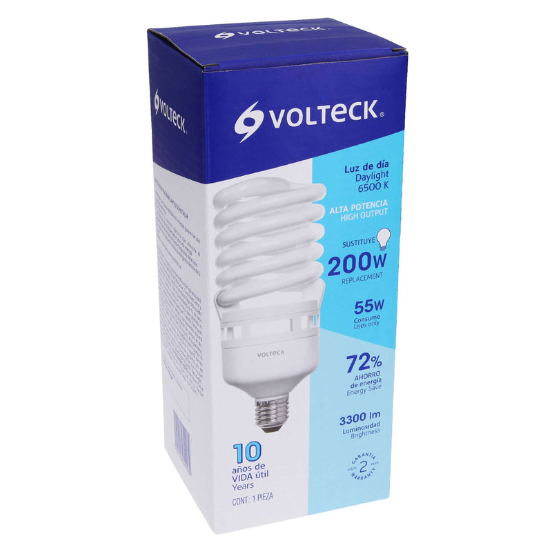 LAMPARA ESPIRAL T4 55W (EQUIVALE A 200W) ALTA POTENCIA LUZ DE DIA