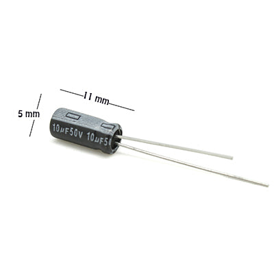 CAPACITOR ELECTROLITICO TIPO RADIAL 10UF 50V.