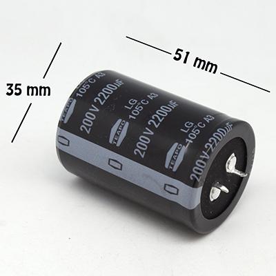 CAPACITOR ELECTROLITICO TIPO RADIAL 2200UF 200V.
