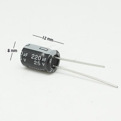 CAPACITOR ELECTROLITICO TIPO RADIAL 220UF 25V.