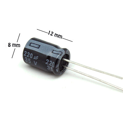 CAPACITOR ELECTROLITICO TIPO RADIAL 220UF 35V.