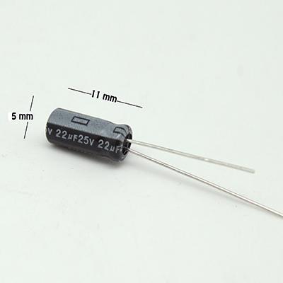 CAPACITOR ELECTROLITICO TIPO RADIAL 22UF 25V.                            CE-22/25V