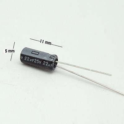 CAPACITOR ELECTROLITICO TIPO RADIAL 22UF 25V.