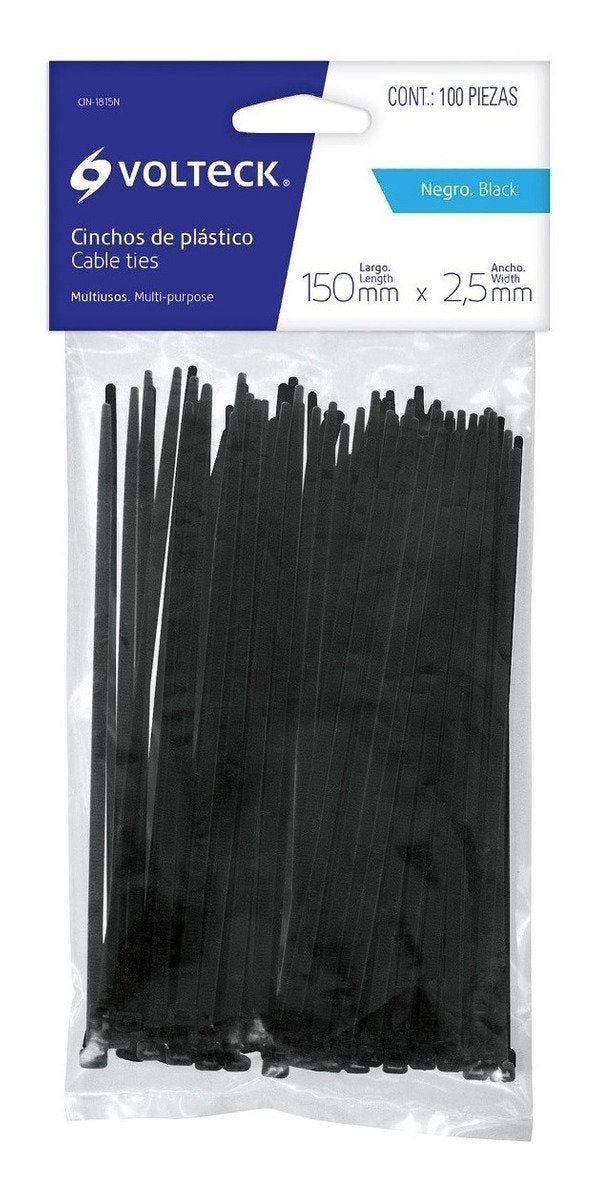 PAQUETE DECINCHO DE PLASTICO NEGRO 15Cm LARGO.               CIN-1815N.