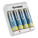 CARGADOR DE PILAS " AA Y AAA" INCLUYE 4 PILAS AA.                         CRG-015.