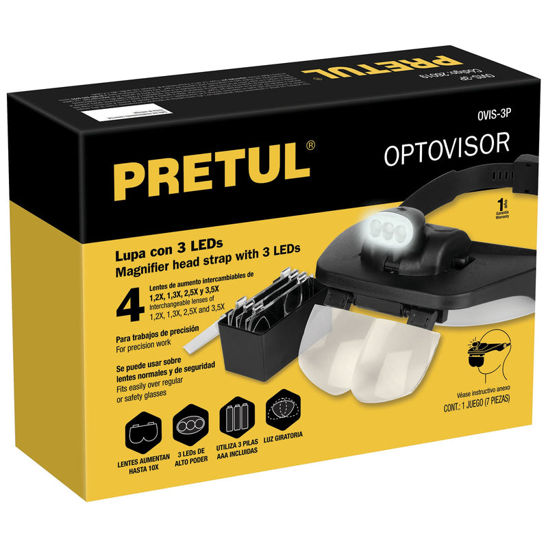 LUPA OPTOVISOR DE 3 LEDS  PRETUL.                 OVIS-3P.