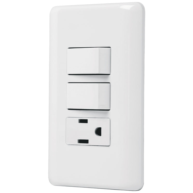 PLACA ARMADA CON CONTACTO Y DOS INTERRUPTORES SENCILLOS