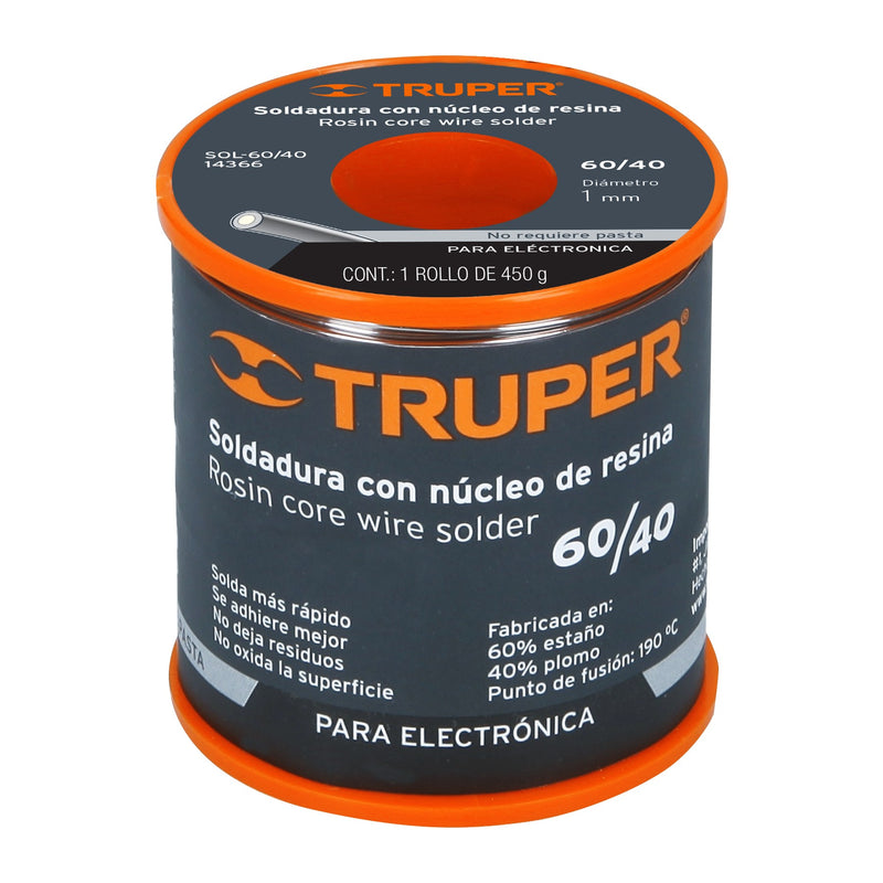ROLLO DE SOLDADURA 450g 60/40 TRUPER.                      SOL-60/40.