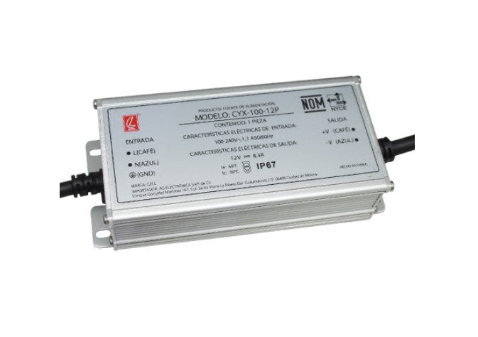 FUENTE CONMUTADA P/EXTERIOR 99.6W 12V/8.3A CERT. UL/NOM IP67.                      CYX-100-12P.
