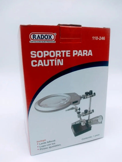 SOPORTE PARA CAUTIN CON LUPA Y PINZAS.   110-246.